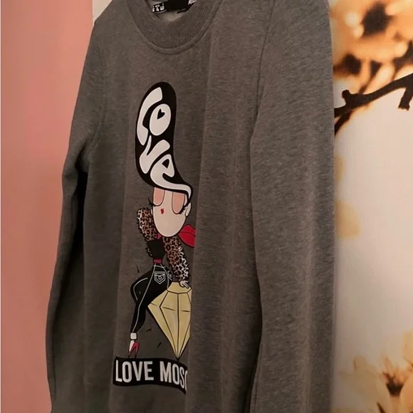 LOVE MOSCHINO LADY DIAMOND GREY CREW NECK SOFT SWEATSHIRT PERFECT CONDITION - Picture 7 of 7